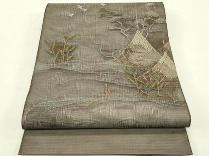 平和屋着物＊夏物　太鼓柄袋帯　すくい織　千鳥　水辺風景文　金糸　正絹　逸品　CABI5357rv