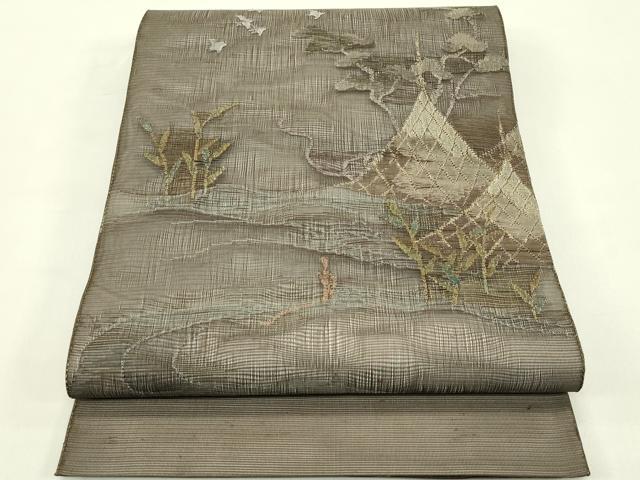 平和屋着物＊夏物　太鼓柄袋帯　すくい織　千鳥　水辺風景文　金糸　正絹　逸品　CABI5357rv
