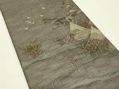 平和屋着物＊夏物　太鼓柄袋帯　すくい織　千鳥　水辺風景文　金糸　正絹　逸品　CABI5357rv