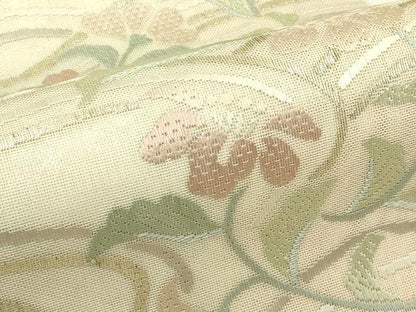 平和屋着物＊夏物　太鼓柄袋帯　総刺繍　絽刺し　区限刺繍　草花文　金糸　正絹　逸品　CABI5360rv