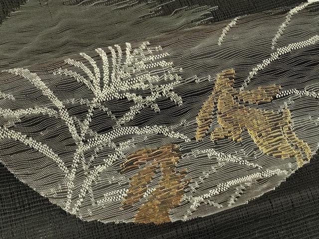 平和屋着物＊夏物　八寸名古屋帯　月兎　黒地　金銀糸　正絹　逸品　CABI5361rv