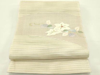 平和屋着物＊夏物　八寸名古屋帯　絽綴れ　草花文　金糸　正絹　逸品　CABI5369rv