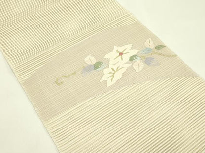 平和屋着物＊夏物　八寸名古屋帯　絽綴れ　草花文　金糸　正絹　逸品　CABI5369rv