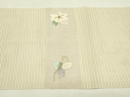 平和屋着物＊夏物　八寸名古屋帯　絽綴れ　草花文　金糸　正絹　逸品　CABI5369rv