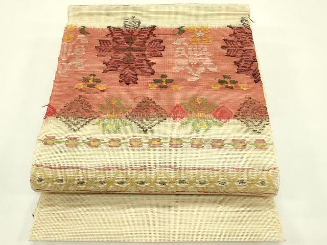 平和屋着物＊夏物　八寸名古屋帯　草花文　正絹　逸品　CABI5377rv