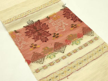平和屋着物＊夏物　八寸名古屋帯　草花文　正絹　逸品　CABI5377rv