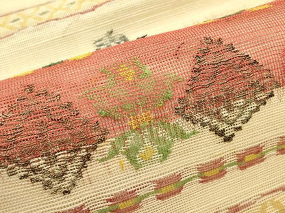 平和屋着物＊夏物　八寸名古屋帯　草花文　正絹　逸品　CABI5377rv