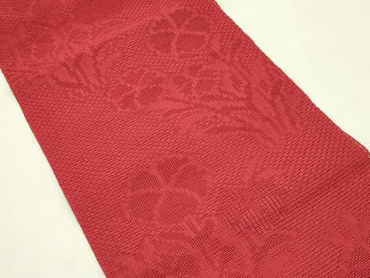 平和屋着物＊夏物　八寸名古屋帯　草花文　蘇芳色　CABI5378rv