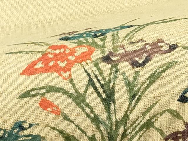 平和屋着物＊夏物　八寸名古屋帯　型染め　杜若　麻　逸品　CABI5382rv