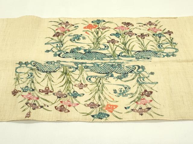 平和屋着物＊夏物　八寸名古屋帯　型染め　杜若　麻　逸品　CABI5382rv