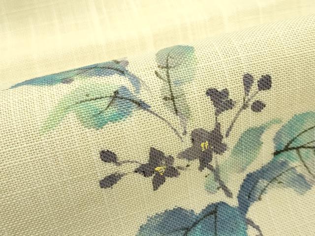 平和屋着物＊夏物　八寸名古屋帯　手描き　成り物　茄子　CABI5383rv