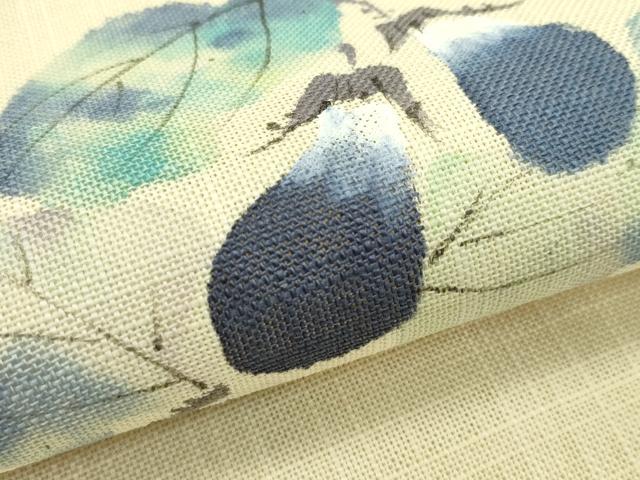 平和屋着物＊夏物　八寸名古屋帯　手描き　成り物　茄子　CABI5383rv