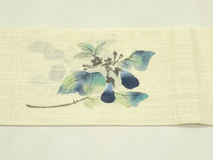 平和屋着物＊夏物　八寸名古屋帯　手描き　成り物　茄子　CABI5383rv