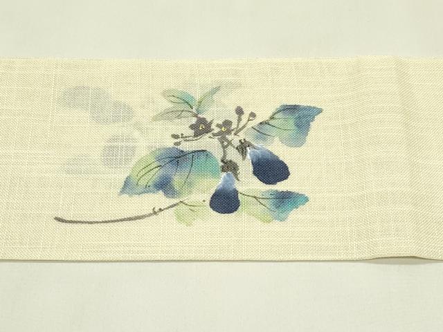 平和屋着物＊夏物　八寸名古屋帯　手描き　成り物　茄子　CABI5383rv