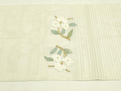 平和屋着物＊夏物　八寸名古屋帯　絽綴れ　枝花文　金銀糸　正絹　逸品　CABI5384rv