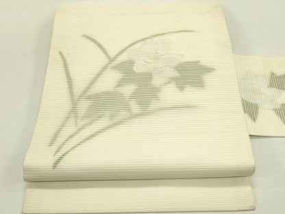 平和屋着物＊夏物　九寸名古屋帯　草花文　金銀彩　正絹　逸品　CABI5400rv