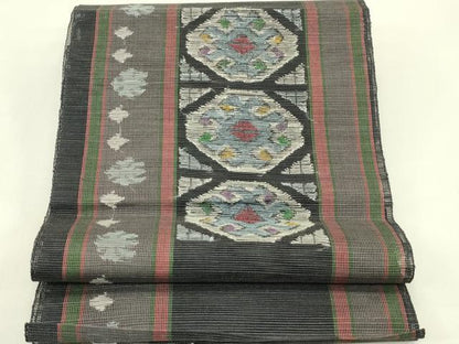 平和屋着物＊夏物　1854年創業　帯屋捨松　八寸名古屋帯　幾何学花文　正絹　逸品　CABI5412rv