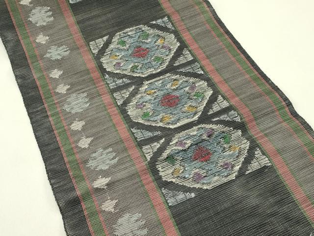 平和屋着物＊夏物　1854年創業　帯屋捨松　八寸名古屋帯　幾何学花文　正絹　逸品　CABI5412rv