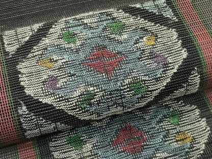 平和屋着物＊夏物　1854年創業　帯屋捨松　八寸名古屋帯　幾何学花文　正絹　逸品　CABI5412rv