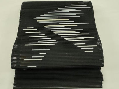 平和屋着物＊夏物　八寸名古屋帯　絽綴れ　霞文　黒地　金糸　正絹　逸品　CABI5414rv