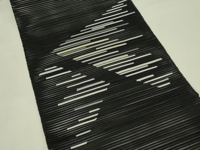 平和屋着物＊夏物　八寸名古屋帯　絽綴れ　霞文　黒地　金糸　正絹　逸品　CABI5414rv