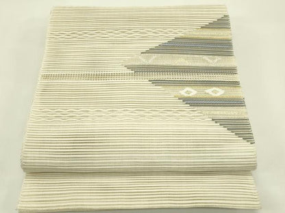 平和屋着物＊夏物　八寸名古屋帯　絽綴れ　菱横段文　金銀糸　正絹　逸品　CABI5415rv