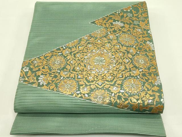 平和屋着物＊夏物　太鼓柄袋帯　総刺繍　絽刺し　区限刺繍　絽綴れ　正倉院花唐草文　金銀糸　正絹　逸品　CABI5419rv