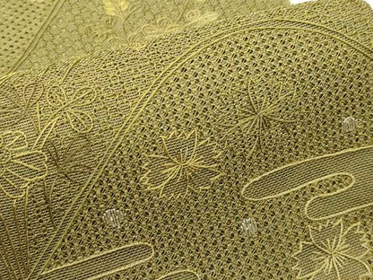 平和屋着物＊夏物　太鼓柄袋帯　総刺繍　中国三大刺繍　スワトウ刺繍　遠山草花文　金銀糸　正絹　逸品　CABI5420rv
