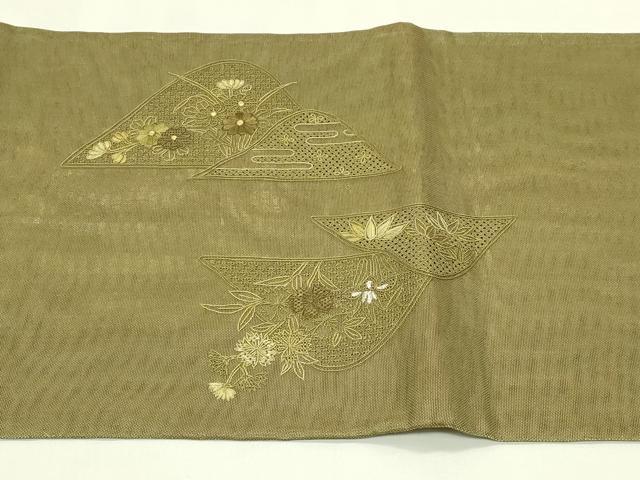 平和屋着物＊夏物　太鼓柄袋帯　総刺繍　中国三大刺繍　スワトウ刺繍　遠山草花文　金銀糸　正絹　逸品　CABI5420rv