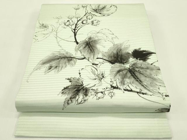 平和屋着物＊夏物　絽塩瀬　九寸名古屋帯　作家物　手描き　草花文　正絹　逸品　CABI5421rv