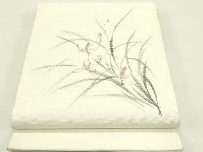 平和屋着物＊夏物　九寸開き名古屋帯　手描き　草花文　正絹　逸品　CABI5422rv