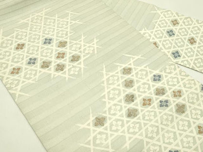 平和屋着物＊夏物　九寸名古屋帯　刺繍　花菱文　金糸　正絹　逸品　CABI5424rv