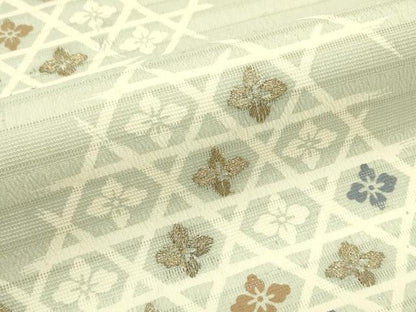 平和屋着物＊夏物　九寸名古屋帯　刺繍　花菱文　金糸　正絹　逸品　CABI5424rv