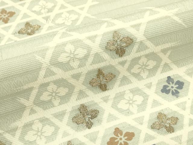 平和屋着物＊夏物　九寸名古屋帯　刺繍　花菱文　金糸　正絹　逸品　CABI5424rv