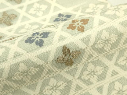 平和屋着物＊夏物　九寸名古屋帯　刺繍　花菱文　金糸　正絹　逸品　CABI5424rv