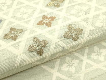 平和屋着物＊夏物　九寸名古屋帯　刺繍　花菱文　金糸　正絹　逸品　CABI5424rv