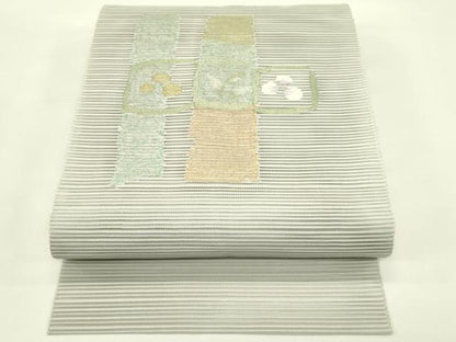平和屋着物＊夏物　八寸名古屋帯　絽綴れ　草花文　金糸　正絹　逸品　CABI5426rv