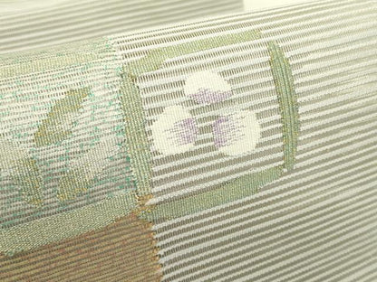 平和屋着物＊夏物　八寸名古屋帯　絽綴れ　草花文　金糸　正絹　逸品　CABI5426rv