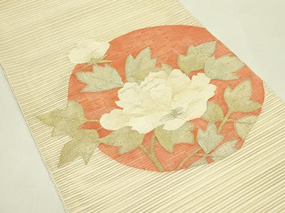 平和屋着物＊夏物　八寸名古屋帯　絽綴れ　牡丹　金糸　正絹　逸品　CABI5427rv