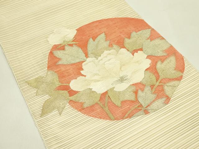 平和屋着物＊夏物　八寸名古屋帯　絽綴れ　牡丹　金糸　正絹　逸品　CABI5427rv
