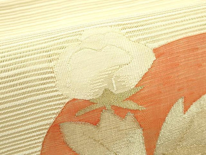 平和屋着物＊夏物　八寸名古屋帯　絽綴れ　牡丹　金糸　正絹　逸品　CABI5427rv