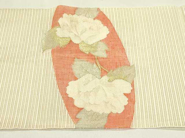 平和屋着物＊夏物　八寸名古屋帯　絽綴れ　牡丹　金糸　正絹　逸品　CABI5427rv