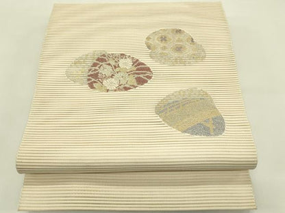 平和屋着物＊夏物　八寸名古屋帯　総刺繍　絽刺し　区限刺繍　貝合わせ花文　金銀糸　正絹　逸品　CABI5428rv
