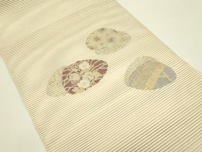 平和屋着物＊夏物　八寸名古屋帯　総刺繍　絽刺し　区限刺繍　貝合わせ花文　金銀糸　正絹　逸品　CABI5428rv