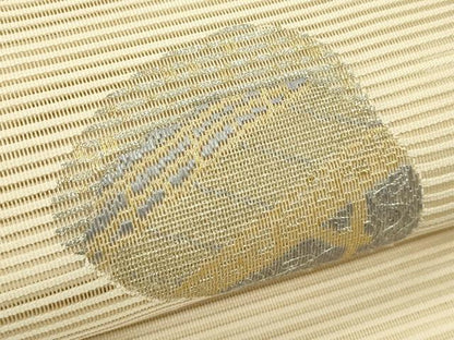 平和屋着物＊夏物　八寸名古屋帯　総刺繍　絽刺し　区限刺繍　貝合わせ花文　金銀糸　正絹　逸品　CABI5428rv