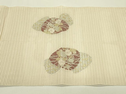 平和屋着物＊夏物　八寸名古屋帯　総刺繍　絽刺し　区限刺繍　貝合わせ花文　金銀糸　正絹　逸品　CABI5428rv