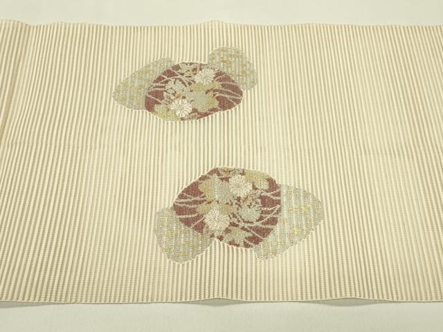 平和屋着物＊夏物　八寸名古屋帯　総刺繍　絽刺し　区限刺繍　貝合わせ花文　金銀糸　正絹　逸品　CABI5428rv