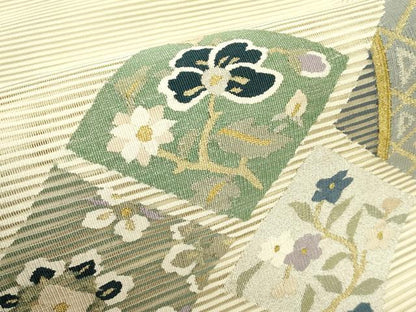 平和屋着物＊夏物　八寸名古屋帯　絽綴れ　菱花文　金銀糸　正絹　逸品　CABI5429rv