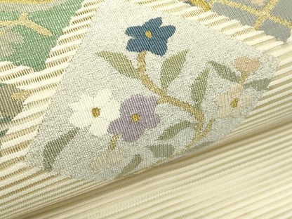平和屋着物＊夏物　八寸名古屋帯　絽綴れ　菱花文　金銀糸　正絹　逸品　CABI5429rv