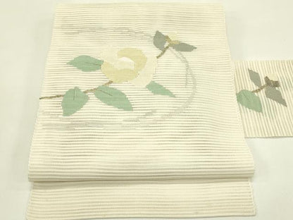平和屋着物＊夏物　八寸名古屋帯　絽綴れ　枝花文　金糸　正絹　逸品　CABI5430rv